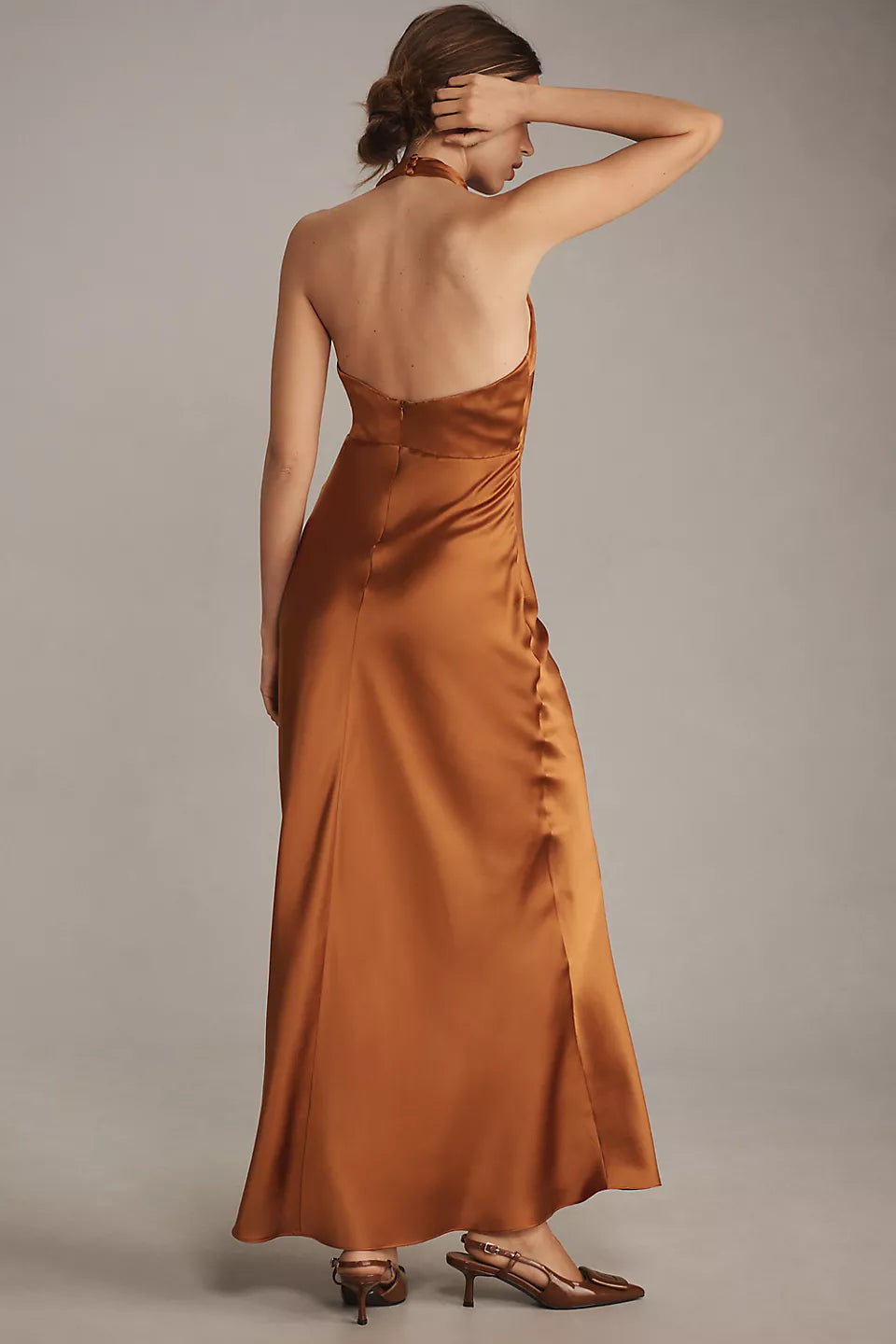 Halter Neck Satin Maxi Evening Dress with Open Back
