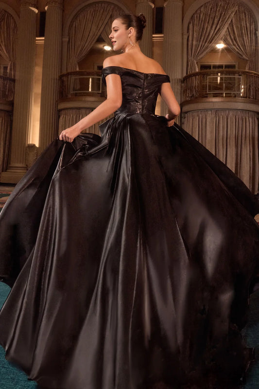 Hard chiffon off shoulder A-line dress with oversized hem