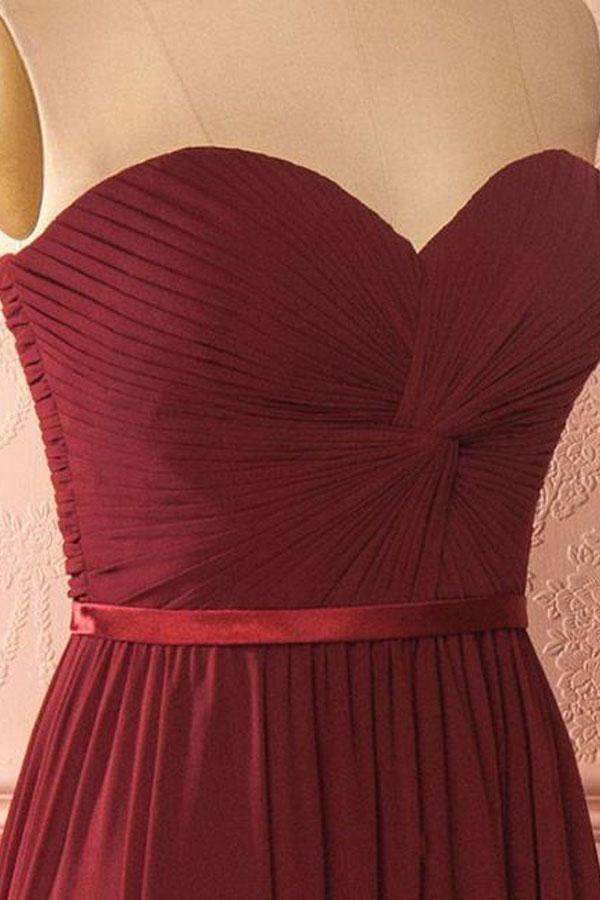 Heart shaped chiffon Burgundy long ball dress bridesmaid dress