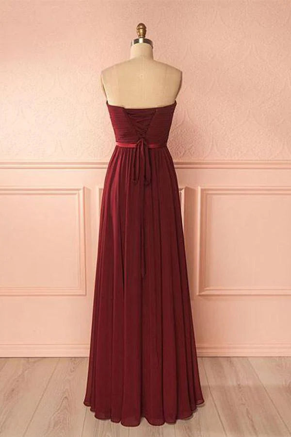 Heart shaped chiffon Burgundy long ball dress bridesmaid dress