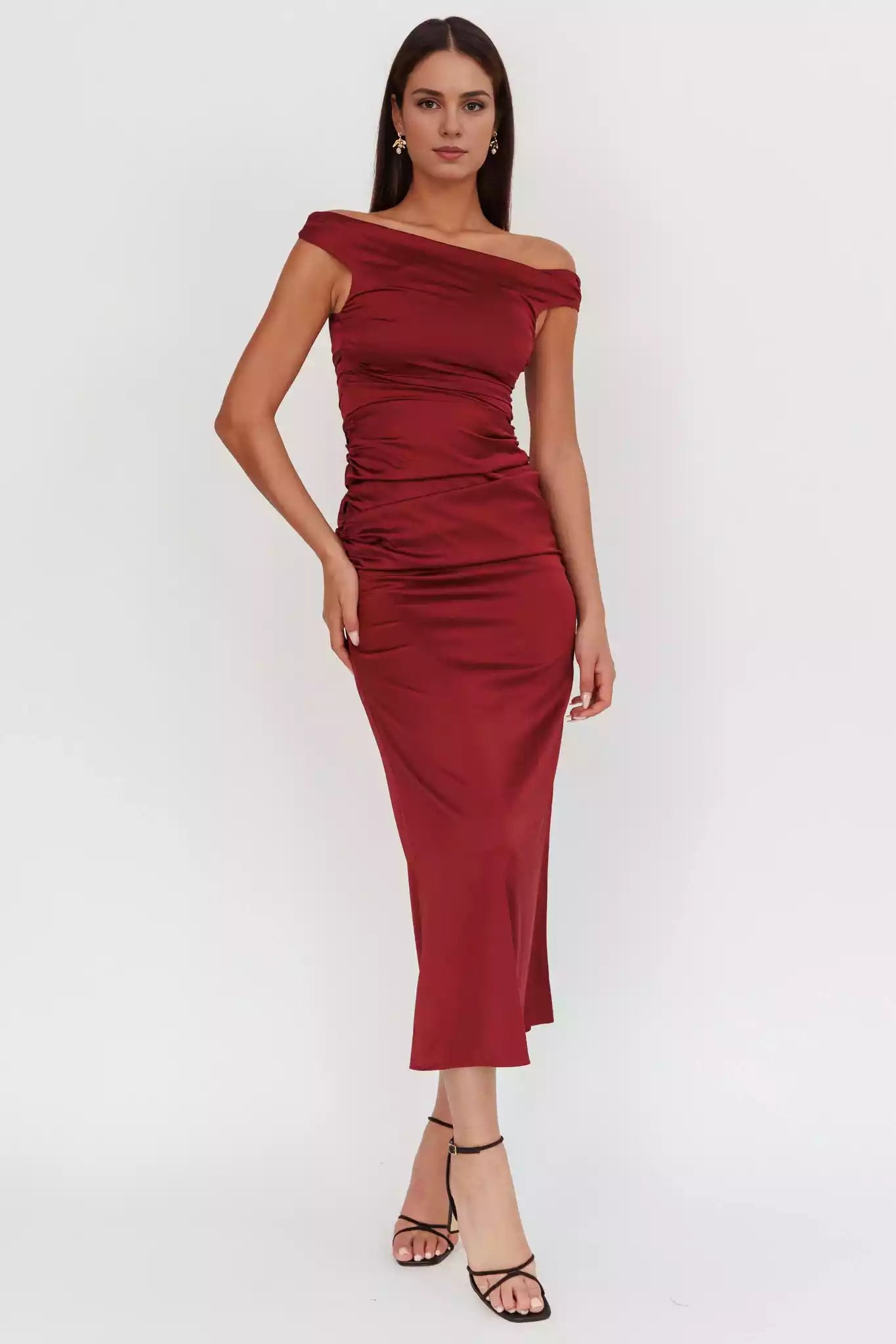 Heartwarming Partial Lining Shoulderless Satin Side Zipper Bridesmaid Dresses