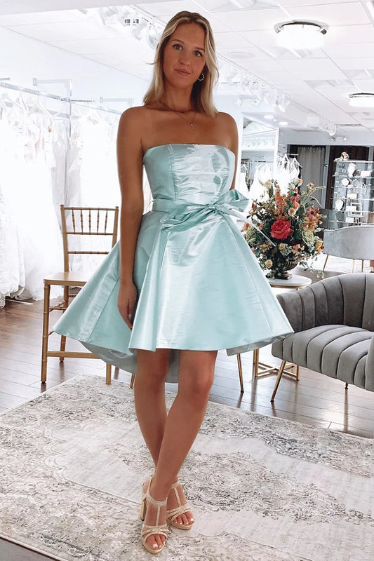 High-Low Mint Strapless A-Line Short Gown
