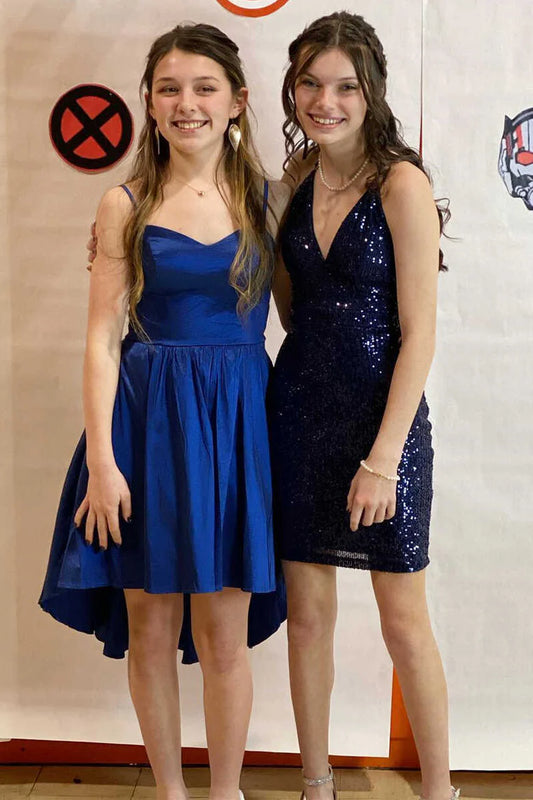 High-Low Royal Blue Straps Homecoming Dress