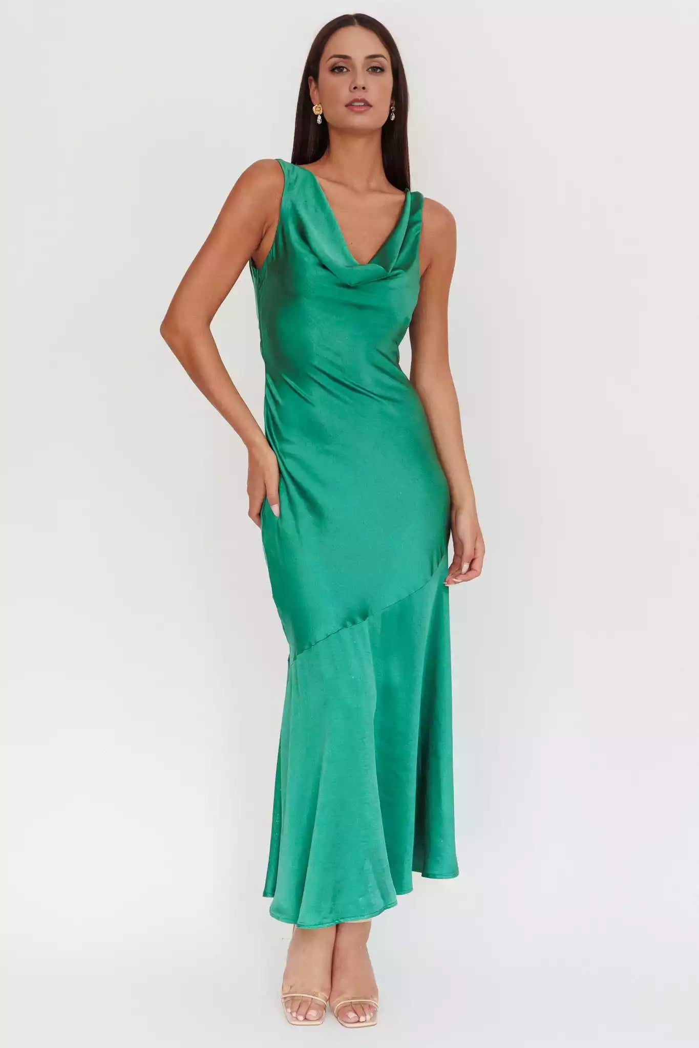 Highly praised unlined scarf collar, back strap, hanging diagonal cut fabric, side zipper Bridesmaid Dresses