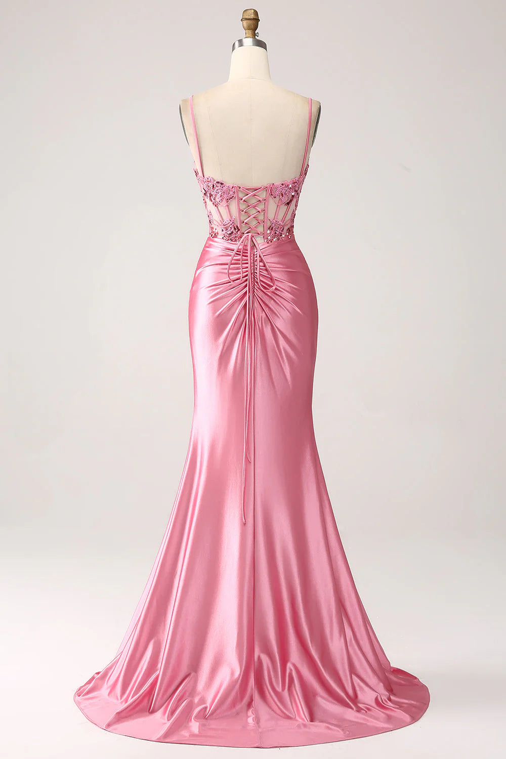 Hot Pink Satin Lace Mermaid Evening Dresses