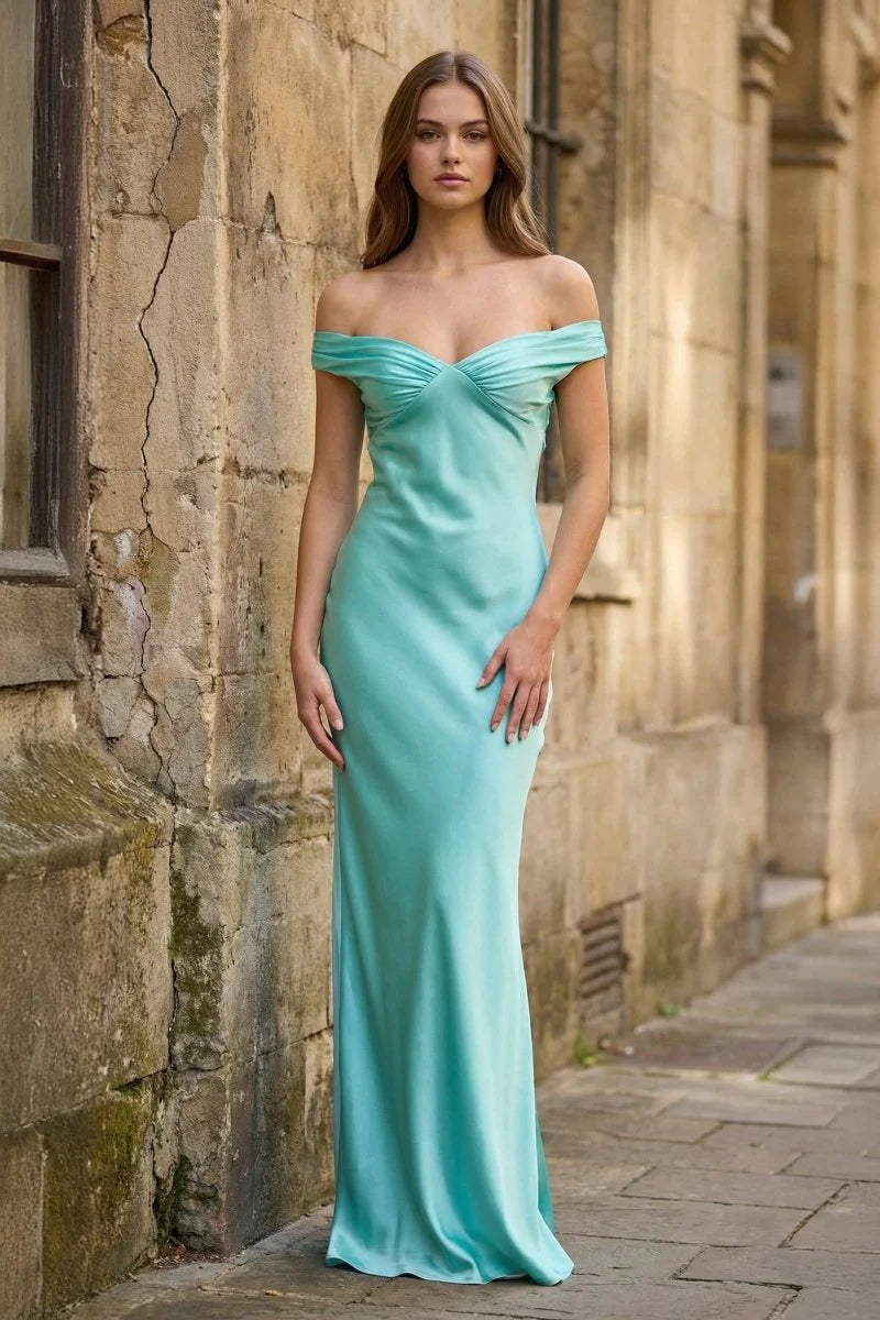 Hot sale elegant satin off-the-shoulder Sleeveless open-back floor-length prom dress