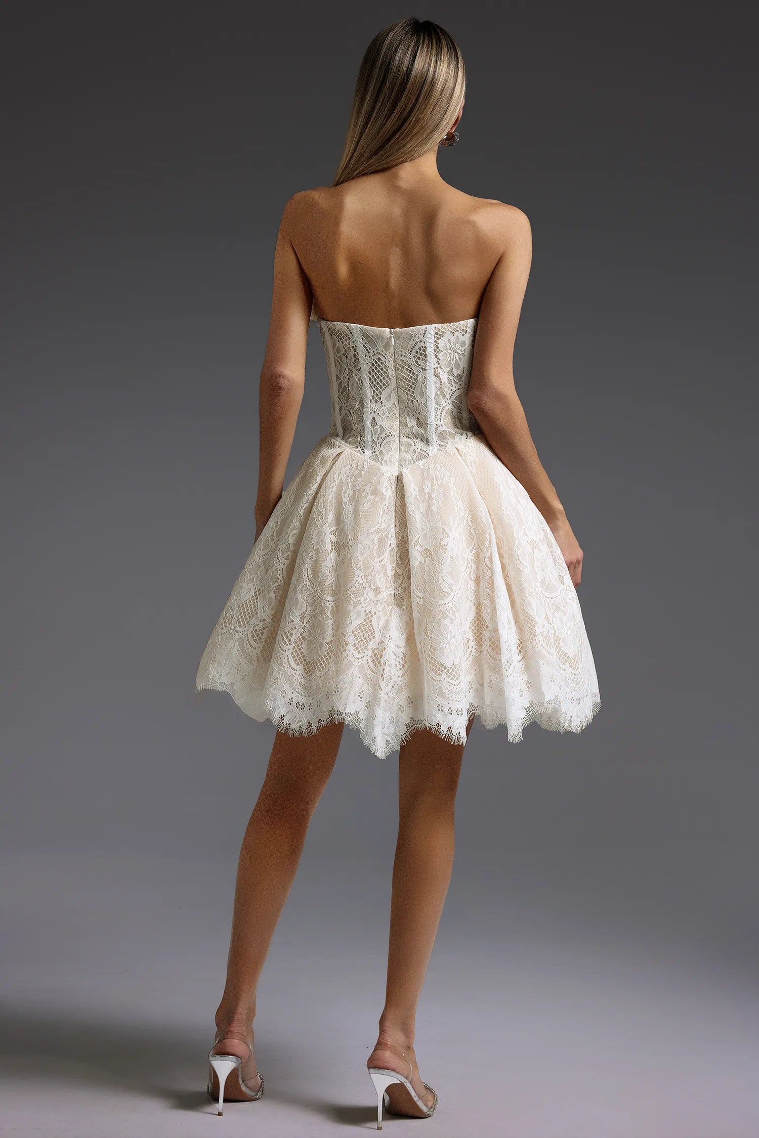 Ivory Lace Strapless Corset A-Line Mini Evening Dresses