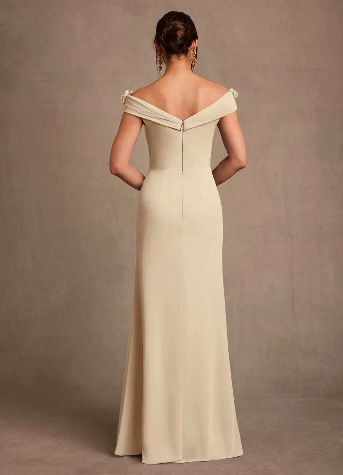 Ivory Off-the-Shoulder 3D Flower Ruched Slit Mermaid Maxi Evening Dresses