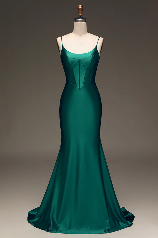Deep green mermaid slim suspender sleeveless long ball gown