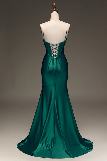 Deep green mermaid slim suspender sleeveless long ball gown