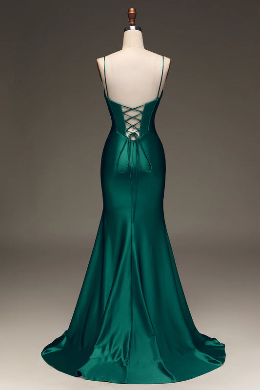 Deep green mermaid slim suspender sleeveless long ball gown