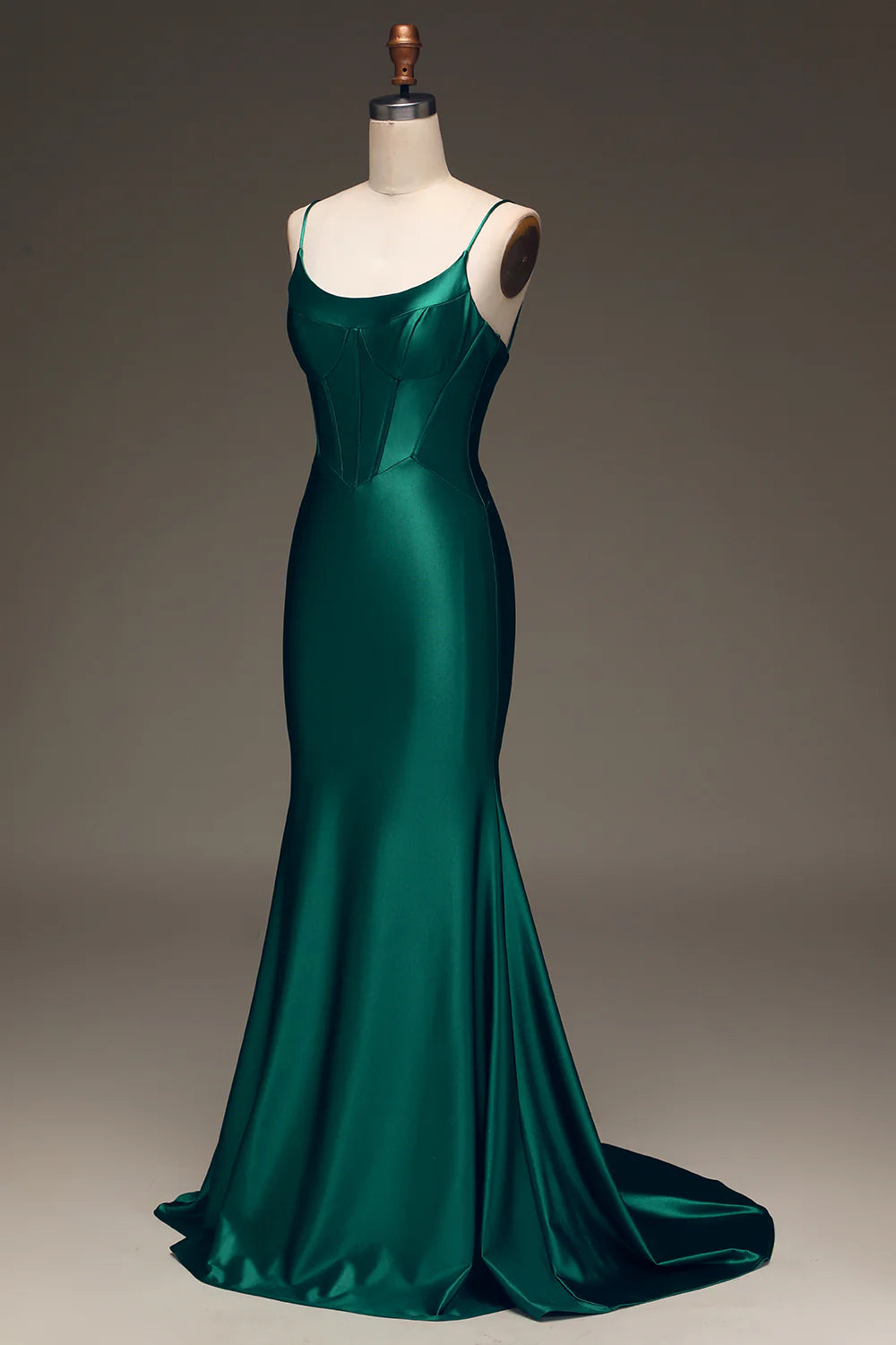 Deep green mermaid slim suspender sleeveless long ball gown