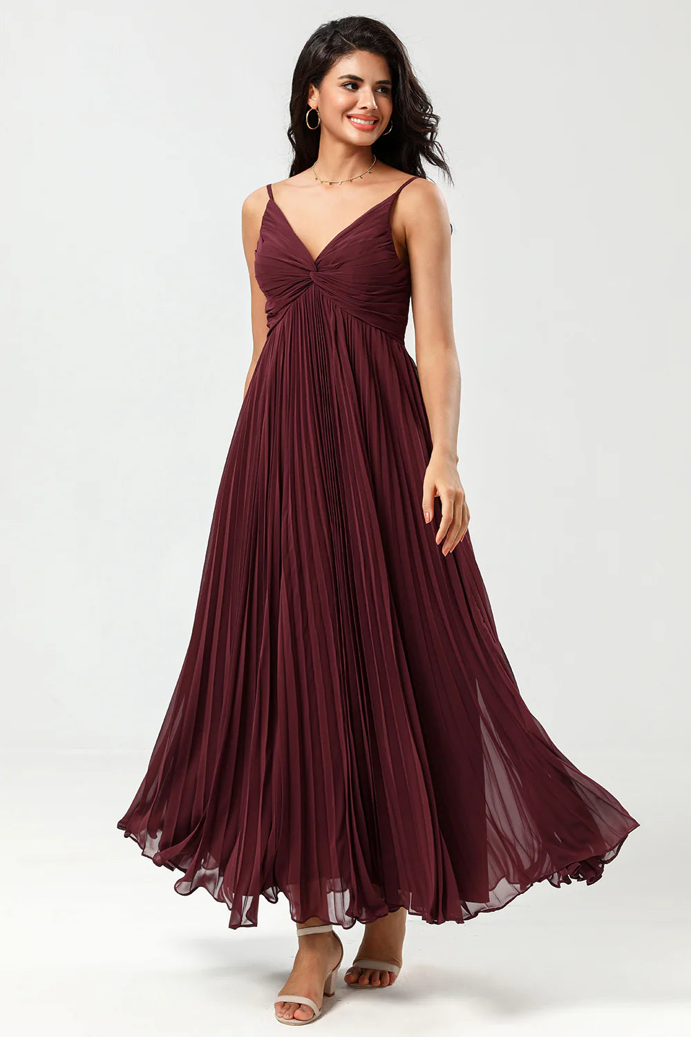 A-line floor mopping chiffon bridesmaid dress with ruffles