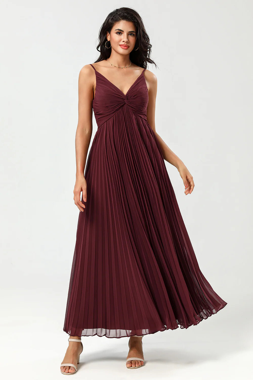 A-line floor mopping chiffon bridesmaid dress with ruffles
