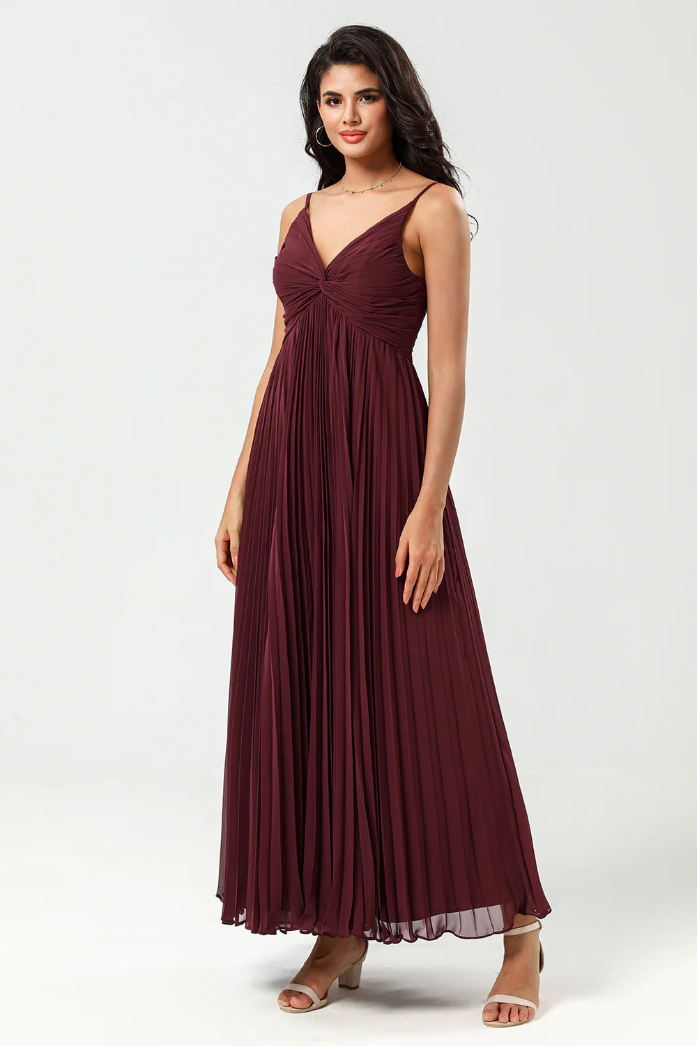 A-line floor mopping chiffon bridesmaid dress with ruffles