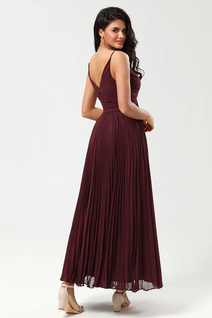 A-line floor mopping chiffon bridesmaid dress with ruffles