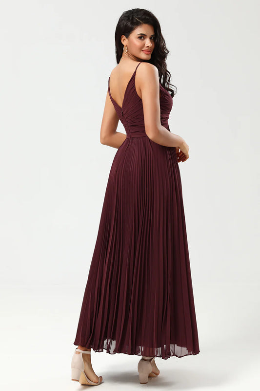A-line floor mopping chiffon bridesmaid dress with ruffles
