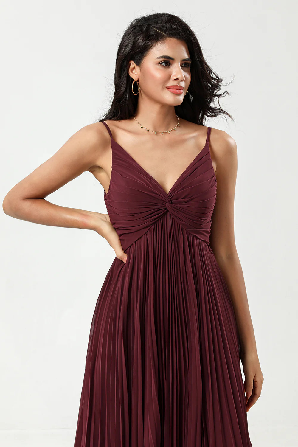 A-line floor mopping chiffon bridesmaid dress with ruffles