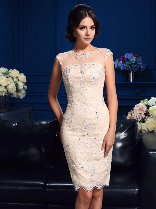 Lace Transparent Collar Sleeveless Mini Lace Bridal Dress