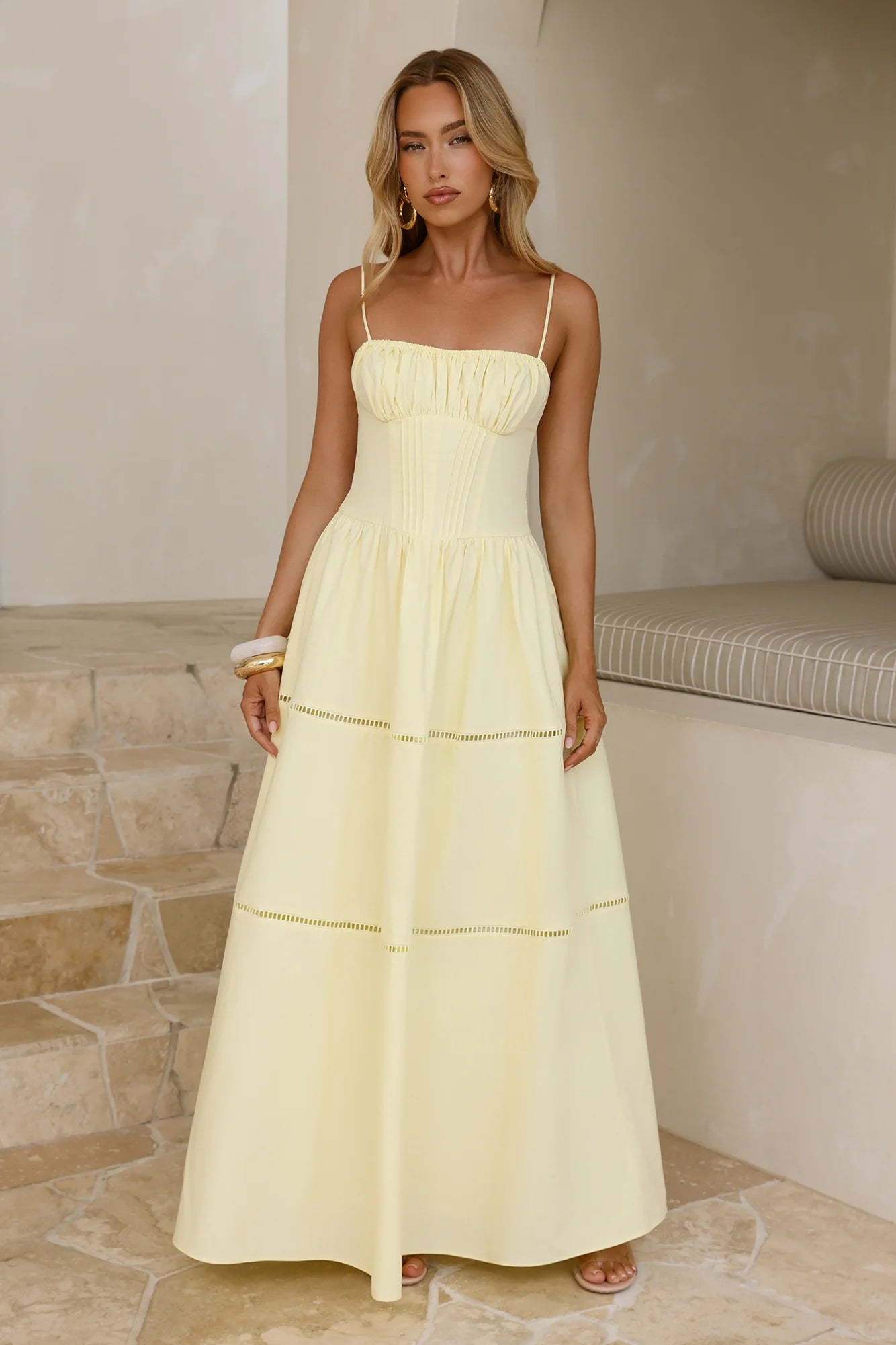 Lace Trim Tiered Maxi Evening Dresses with Pockets