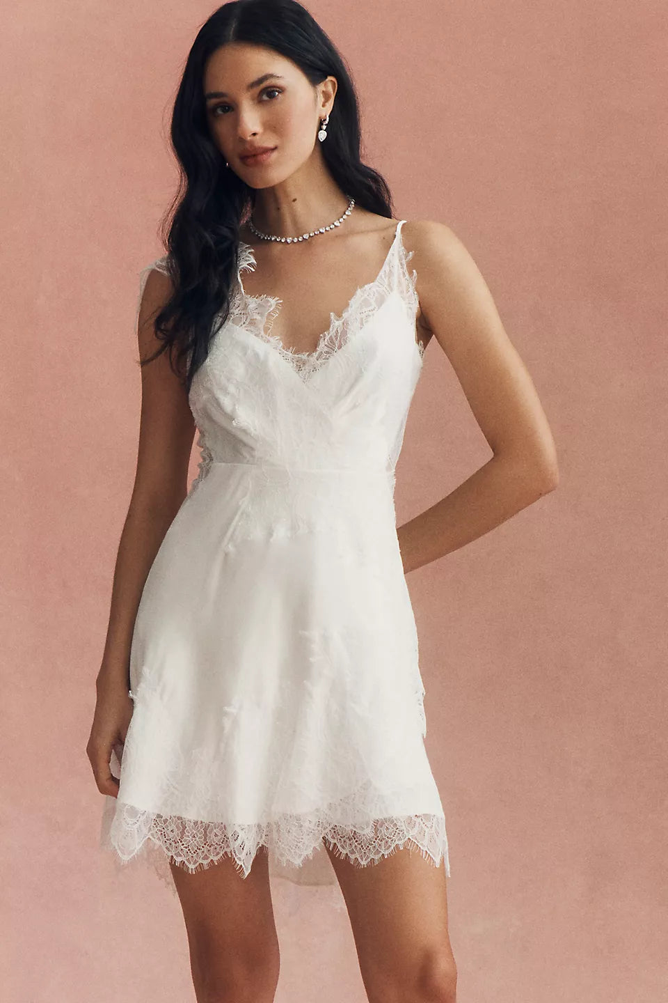 Lace V-Back Satin Mini Evening Dresses with Asymmetric Strap