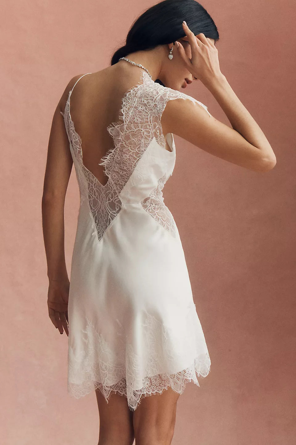 Lace V-Back Satin Mini Evening Dresses with Asymmetric Strap