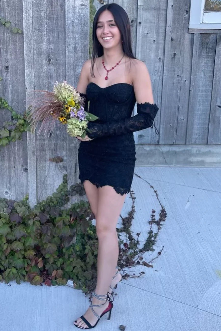 Lace strapless tight cocktail dress