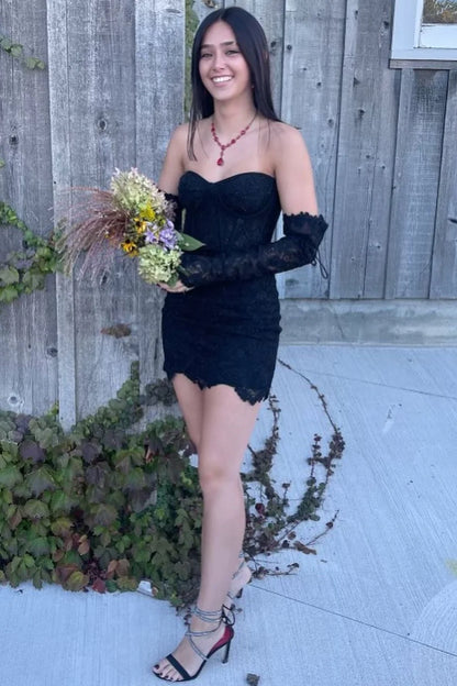 Lace strapless tight cocktail dress