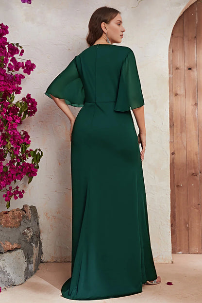 Large pleated long bridal dress with bead embellishments