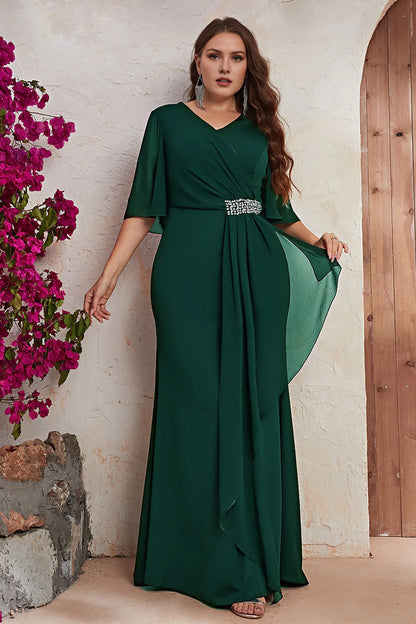 Large pleated long bridal dress with bead embellishments