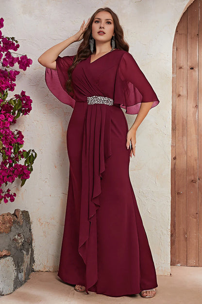 Large pleated long bridal dress with bead embellishments