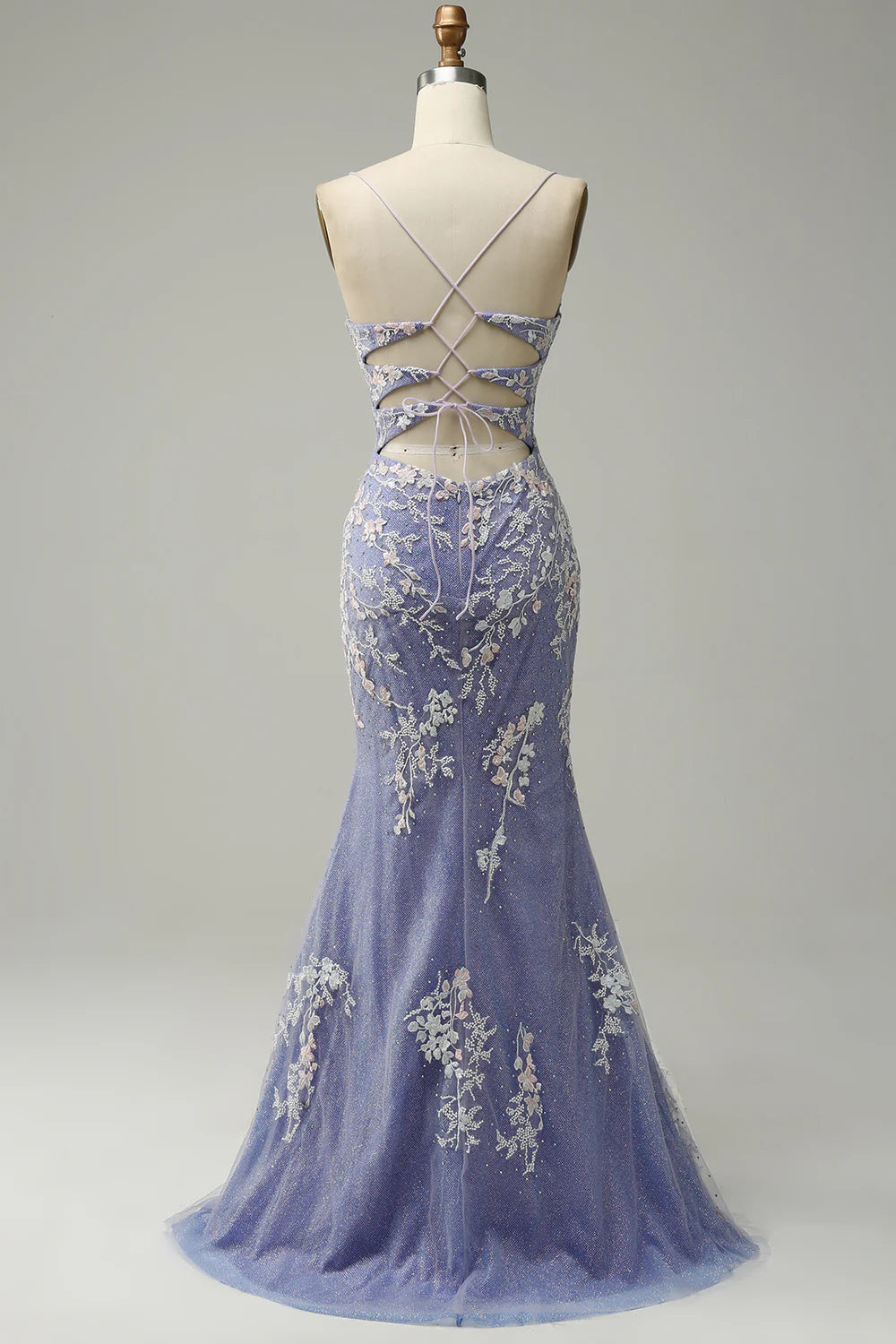 Lavender Lace Appliqué Mermaid Evening Dresses