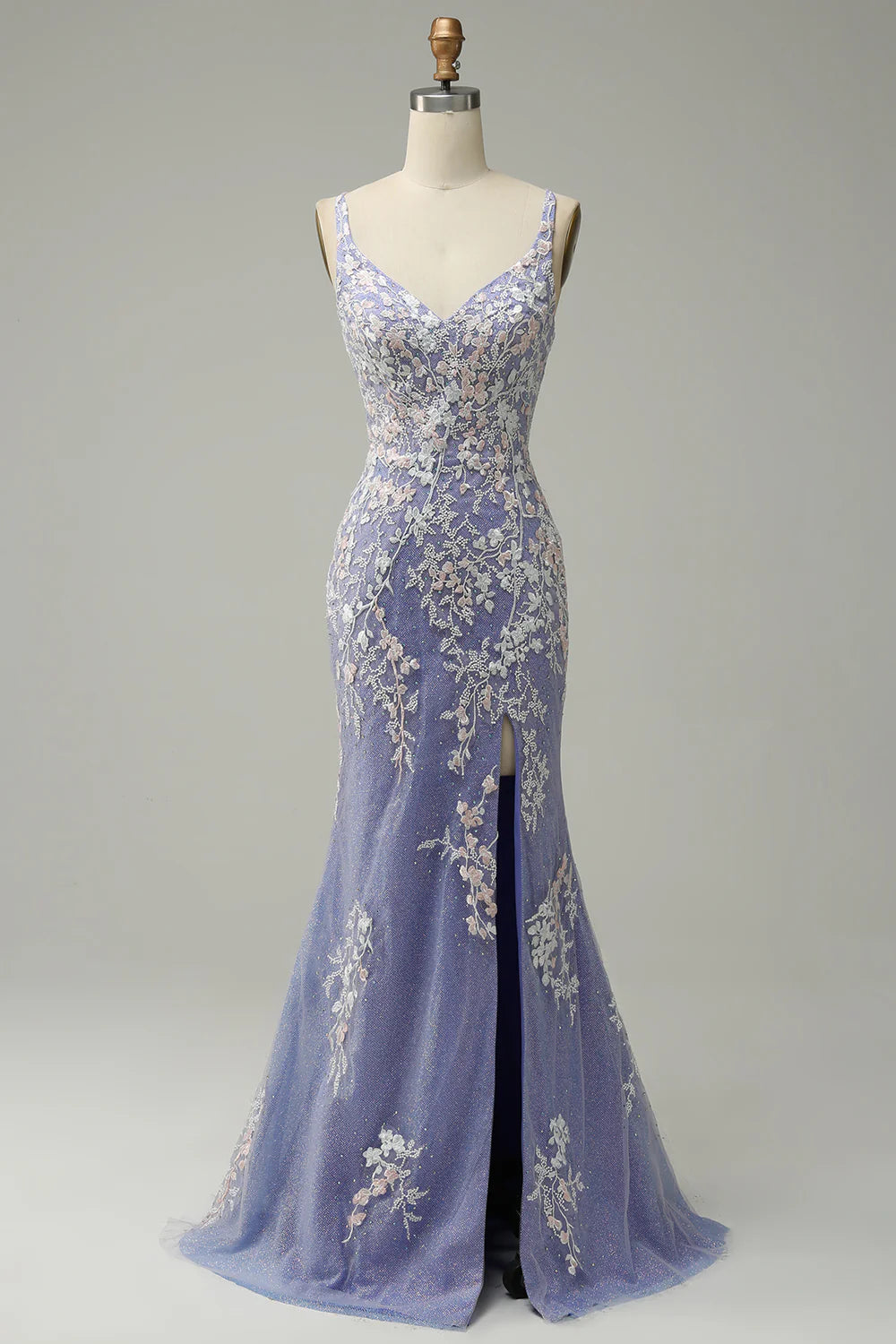 Lavender Lace Appliqué Mermaid Evening Dresses