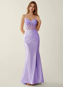 Lavender Lace Corset Mermaid Evening Dresses