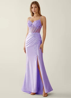 Lavender Lace Corset Mermaid Evening Dresses