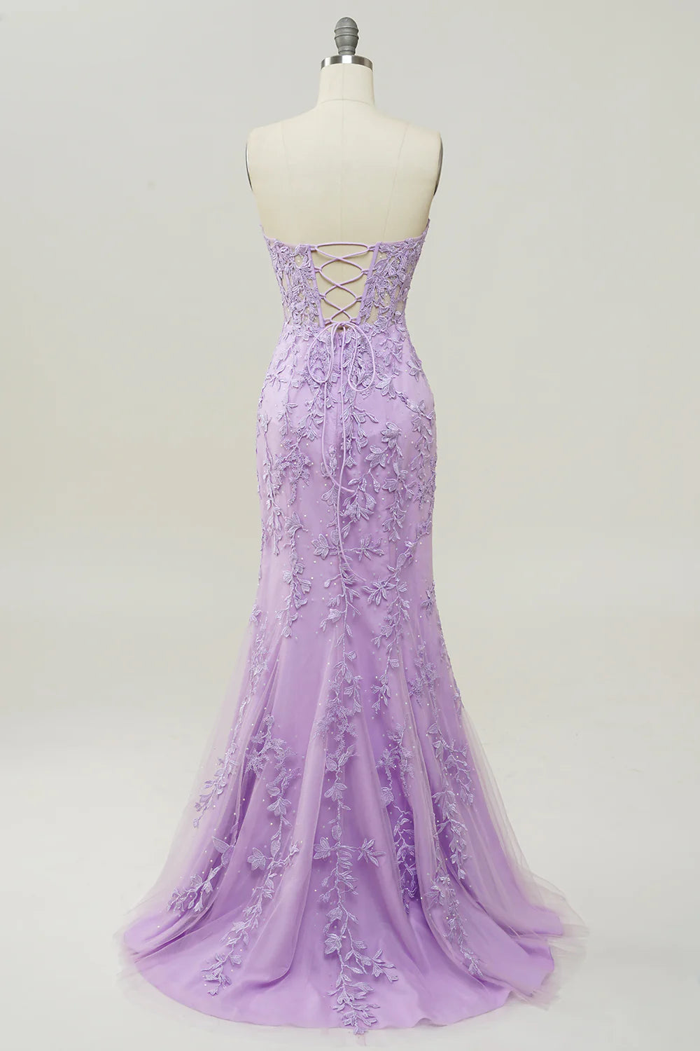 Lavender Lace Strapless Mermaid Evening Dresses