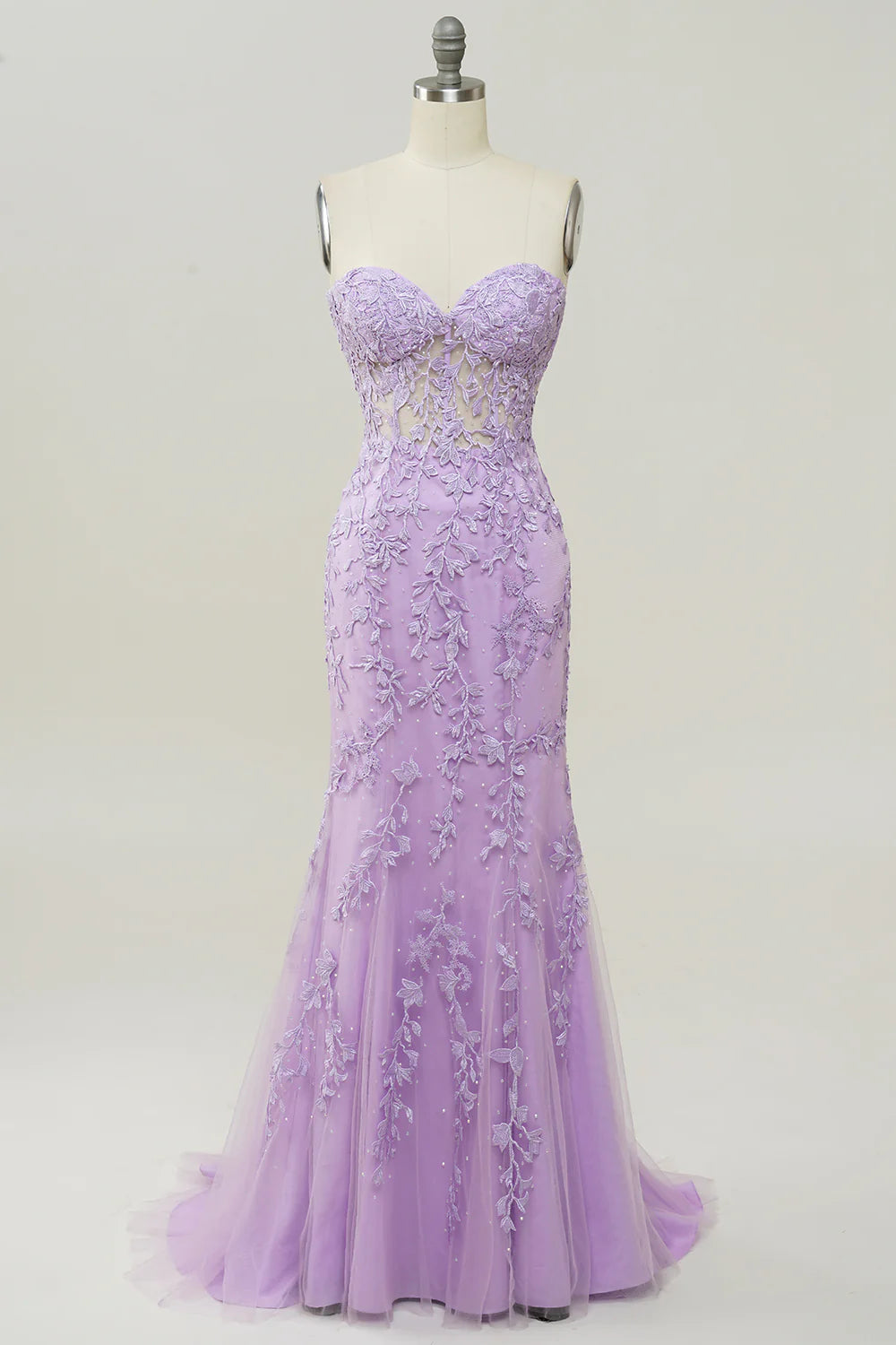 Lavender Lace Strapless Mermaid Evening Dresses