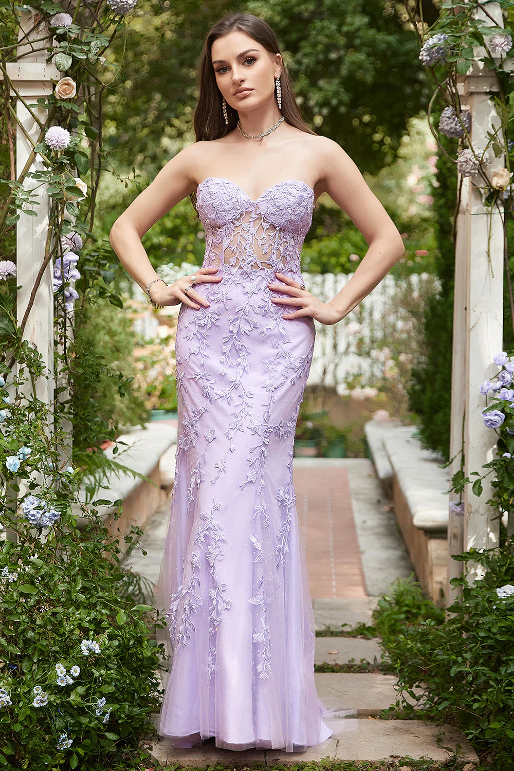 Lavender Lace Strapless Mermaid Evening Dresses