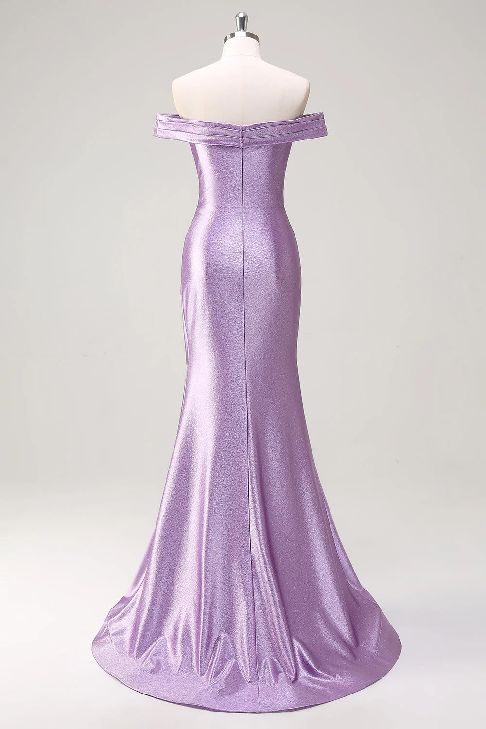 Lavender Off-the-Shoulder Ruched Satin Mermaid Evening Dresses