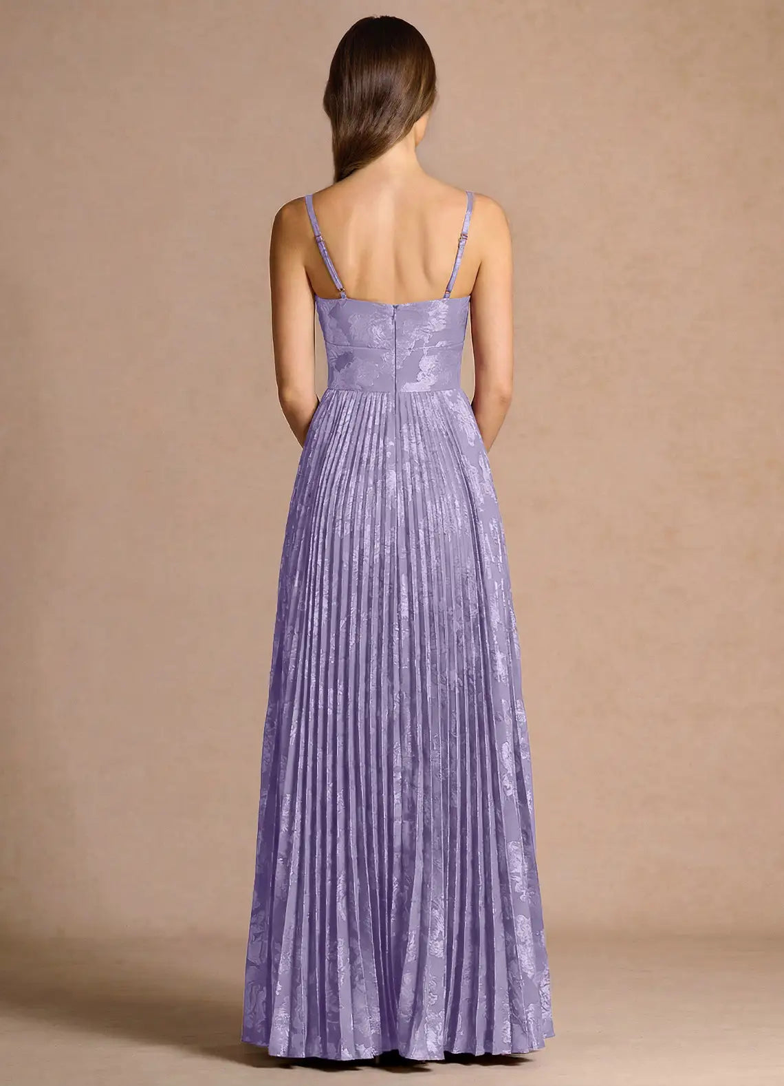 Lavender Pleated Jacquard Evening Dresses