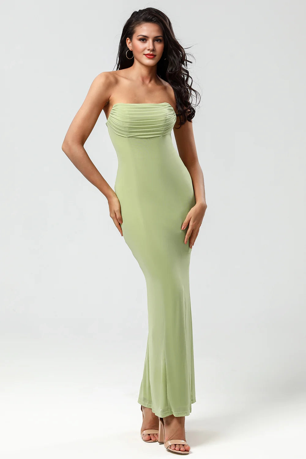 Lemon Green Mermaid Strapless Floor Length Bridesmaid Dress With Slit