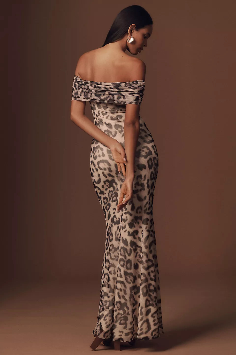 Leopard Print Off-the-Shoulder Maxi Evening Dresses with Mermaid Hem
