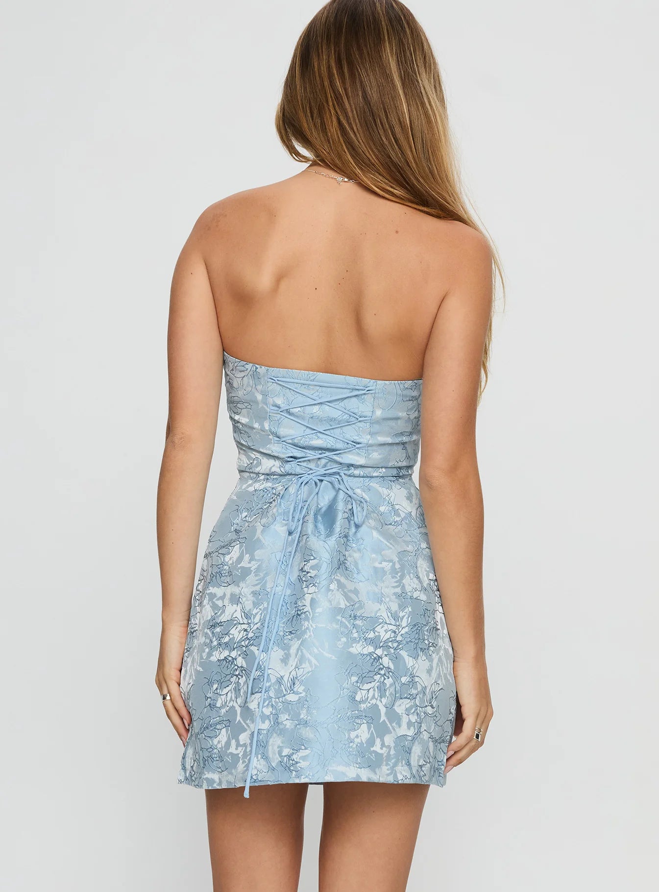 Light Blue Floral Jacquard Strapless Corset Homecoming Dresses