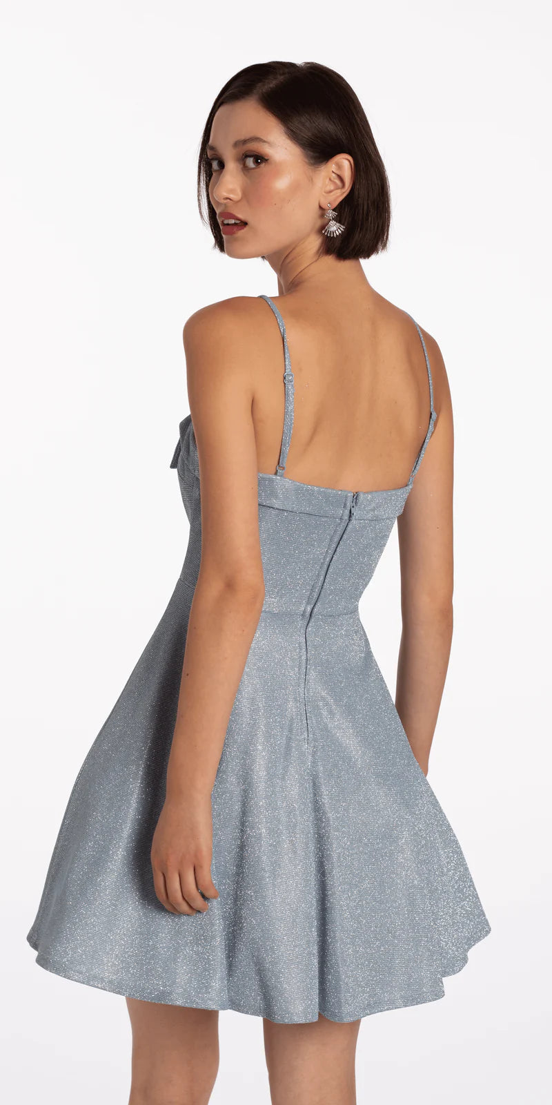 Light Blue Glitter Bow-Front A-Line Homecoming Dresses