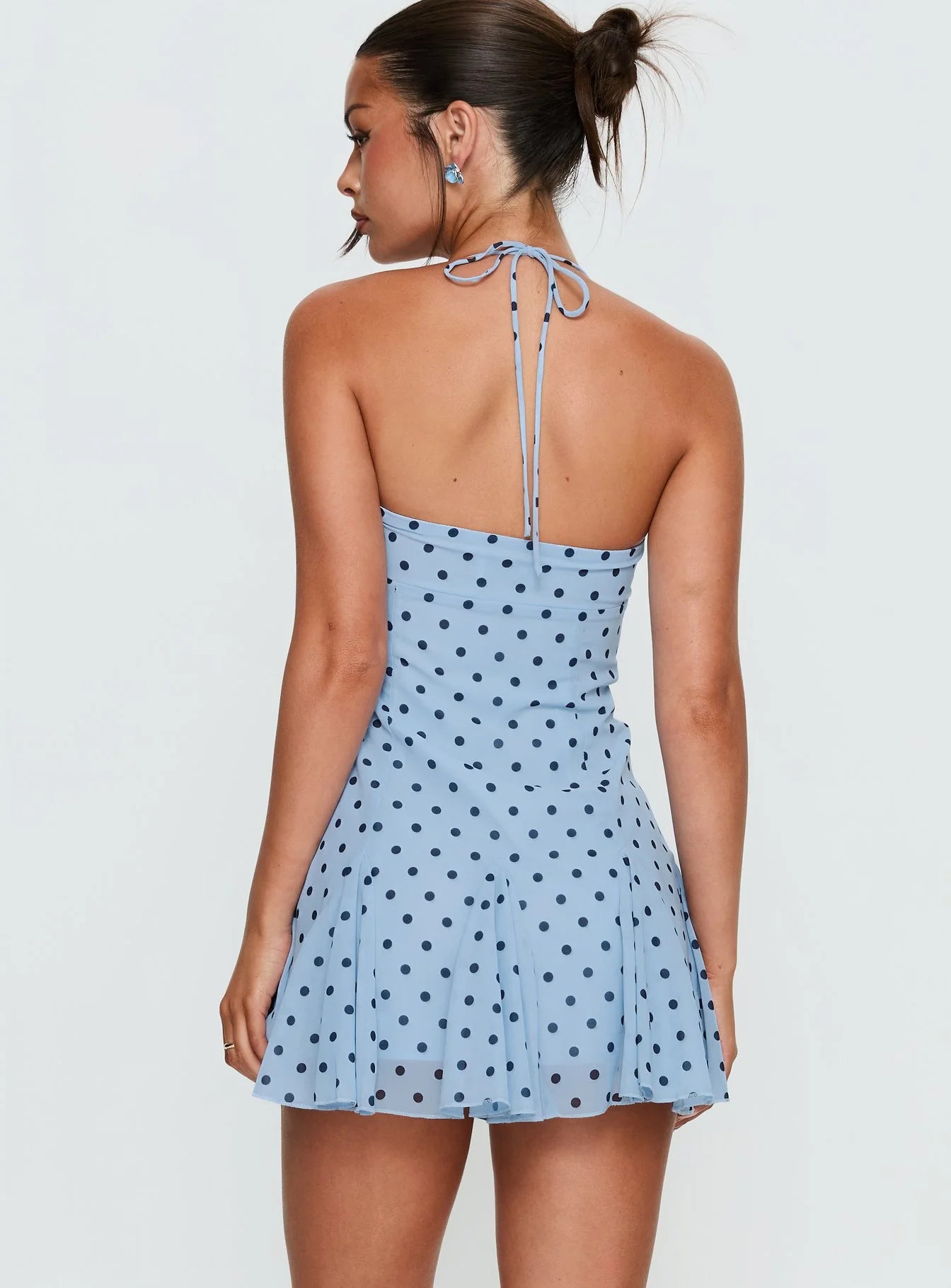 Light Blue Polka Dot Halter Neck Homecoming Dresses