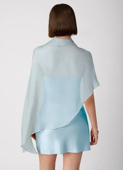 Light Blue Satin Chiffon Cape Overlay Mini Evening Dresses