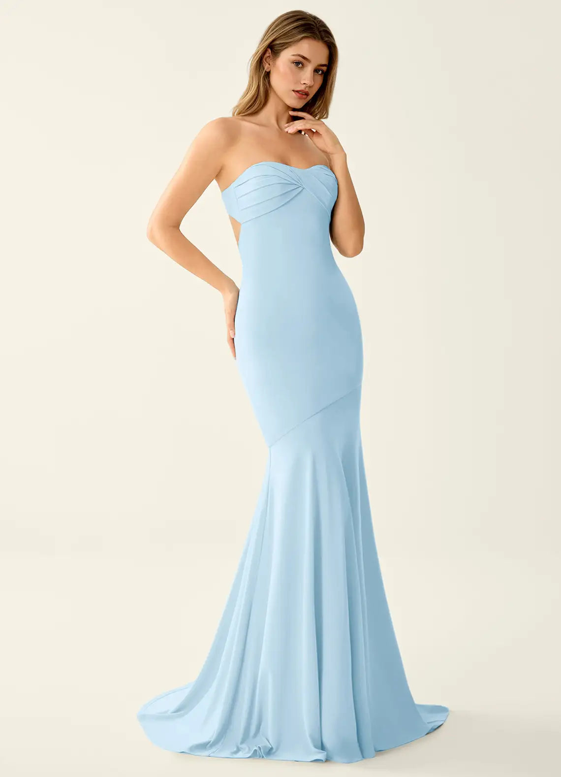 Light Blue Spaghetti Strap Mermaid Evening Dress with Back Cutout