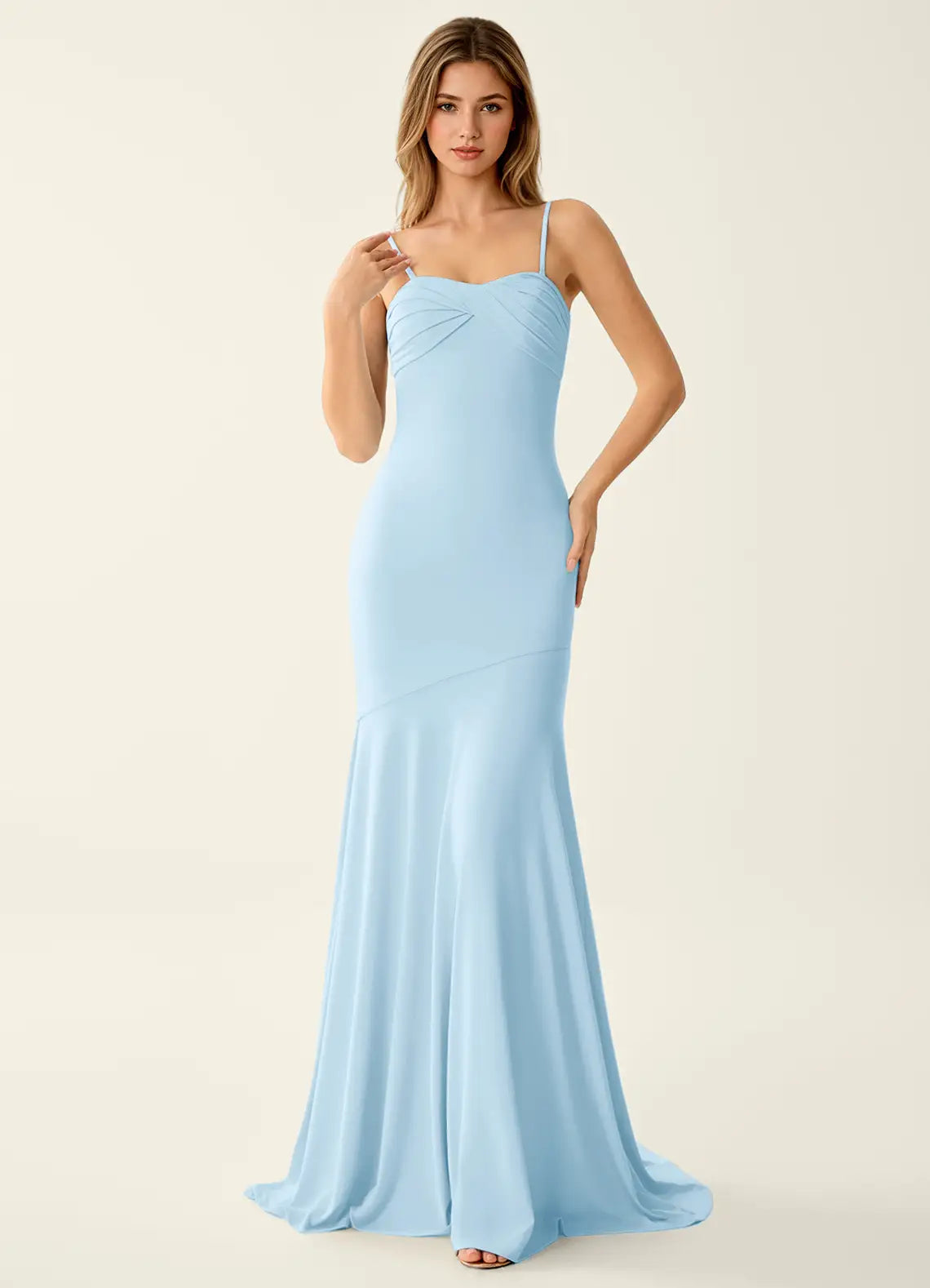 Light Blue Spaghetti Strap Mermaid Evening Dress with Back Cutout