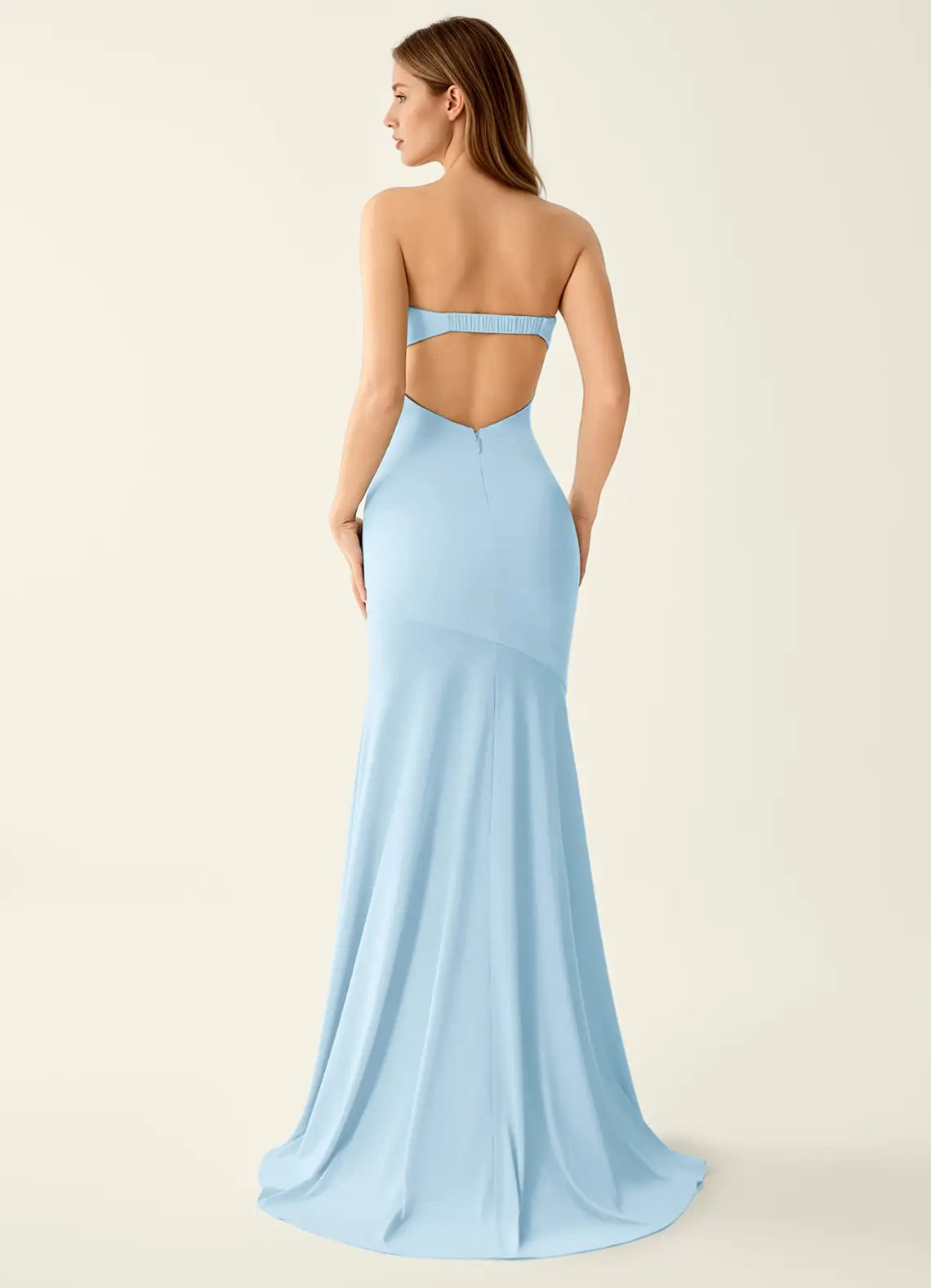 Light Blue Spaghetti Strap Mermaid Evening Dress with Back Cutout