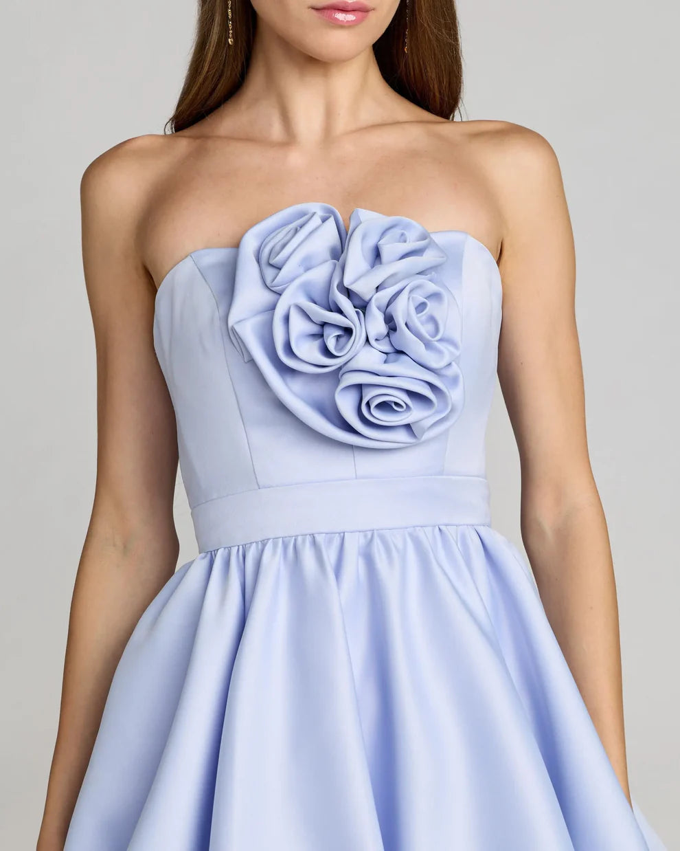 Light Blue Strapless 3D Rose Bubble Skirt Homecoming Dresses